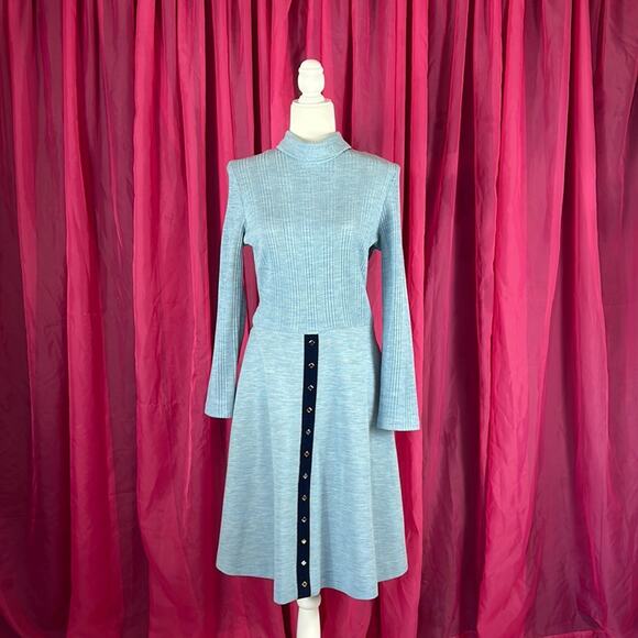 Vintage 60s 70s MCM cable knit mock turtleneck a line midi dress size medium